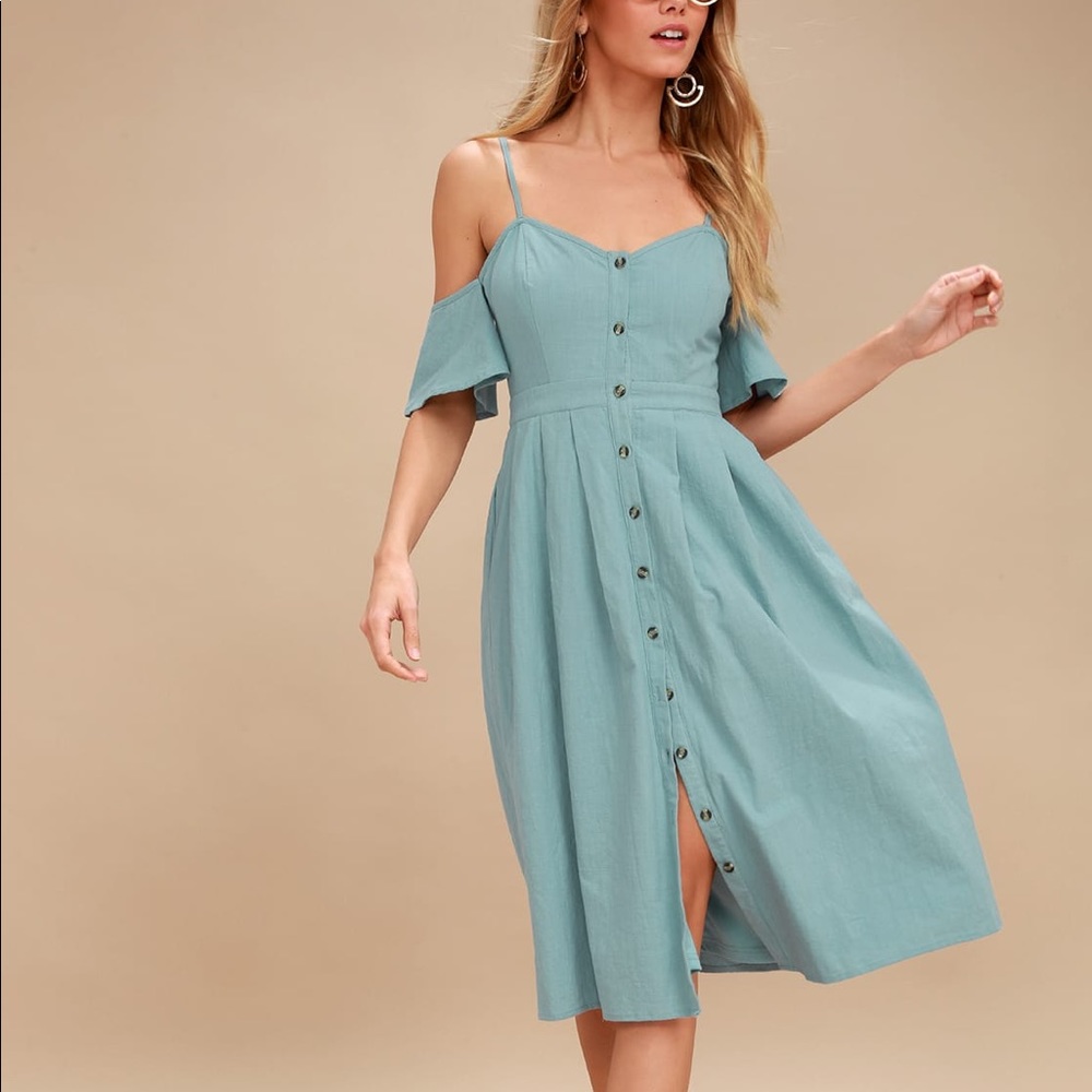 SLATE BLUE OFF-THE-SHOULDER MIDI DRESS LULUS